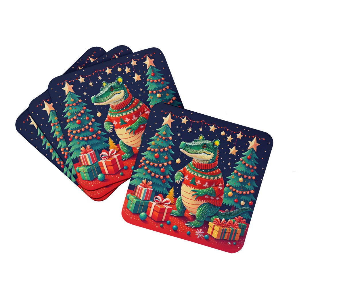 Alligator Christmas Foam Coasters Set of 4 Cup Coasters for Indoor Outdoor, Tabletop Protection, Anti Slip, Mouse pad Material