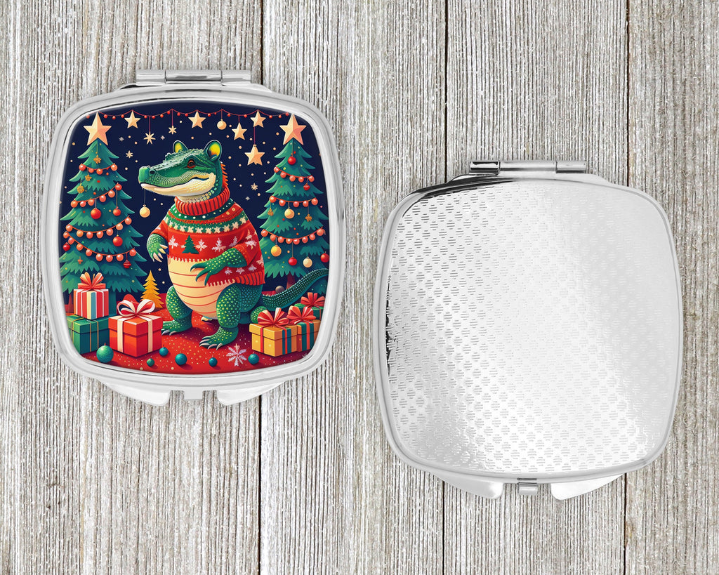Alligator Christmas Compact Mirror Decorative Travel Makeup Mirror for Women Girls Gifts Pocket Makeup Mirror Folding Handheld
