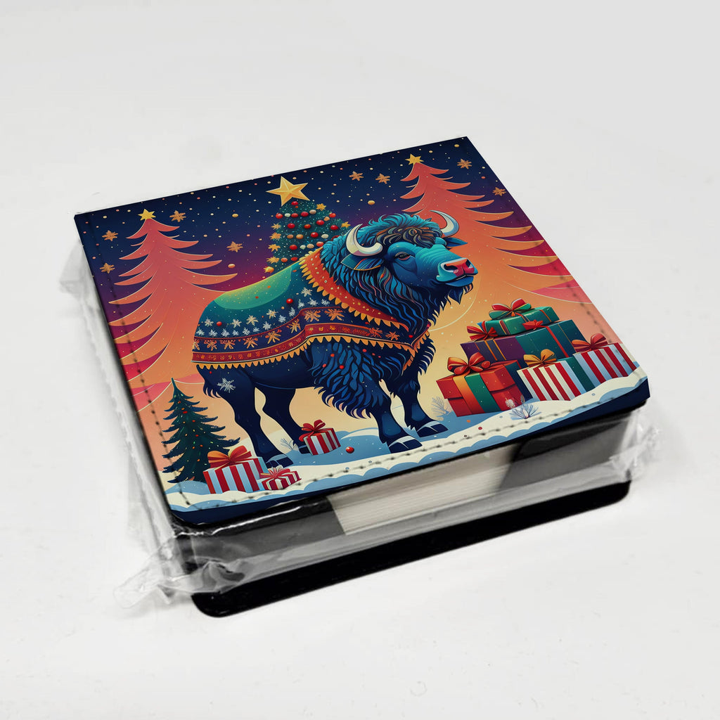 Buffalo Christmas PU Leather Note Paper Holder with Artist-Designed Cover, Desk Accessory, Office Gift