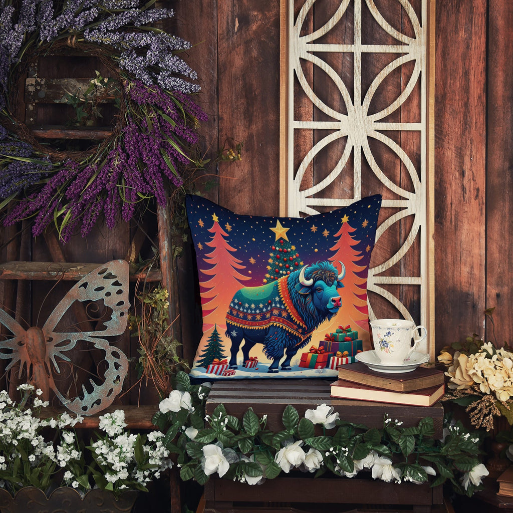 Buffalo Christmas Decorative Throw Pillow 18x18 Indoor Outdoor Accent Cushion, Fabric Cover with Insert for Sofa, Bed, Porch & Living Room