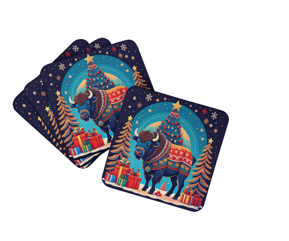 Buffalo Christmas Foam Coasters Set of 4 Cup Coasters for Indoor Outdoor, Tabletop Protection, Anti Slip, Mouse pad Material