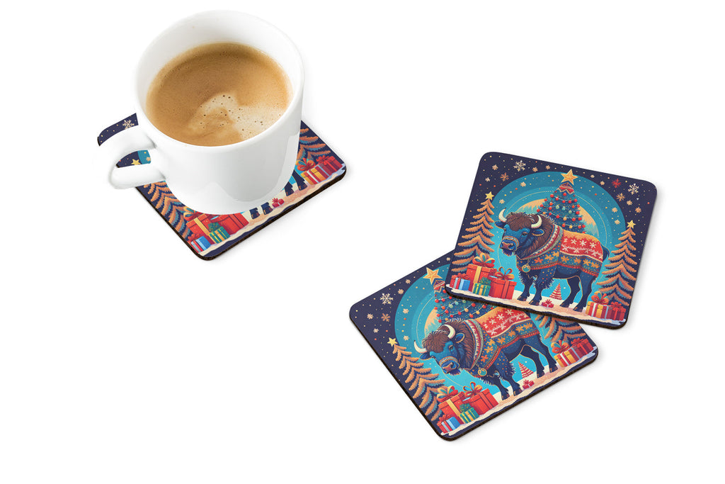 Buffalo Christmas Foam Coasters Set of 4 Cup Coasters for Indoor Outdoor, Tabletop Protection, Anti Slip, Mouse pad Material