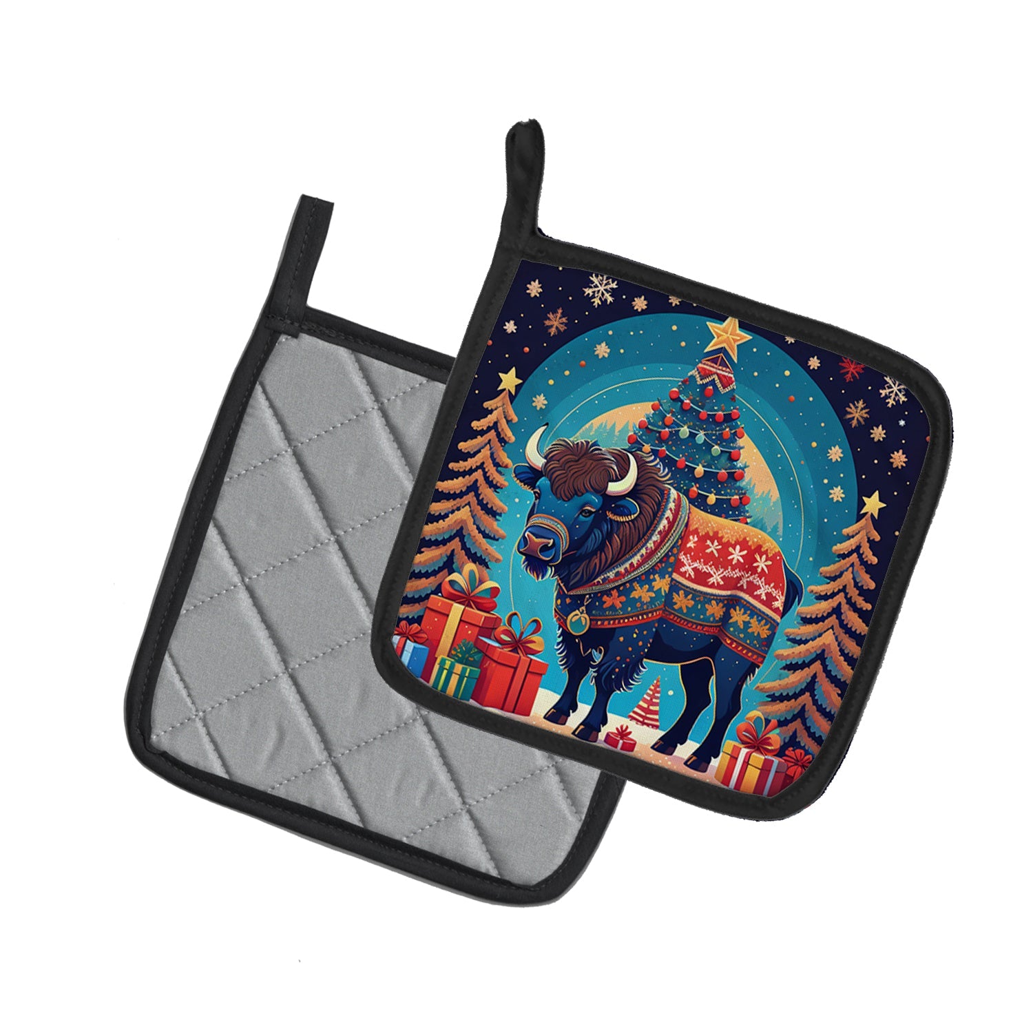 Buffalo Christmas Pot Holder Set of 2 Heat Resistant Quilted Hot Pads 7.5 x 7.5 Inch, Insulated Kitchen Trivets for Cooking & Baking