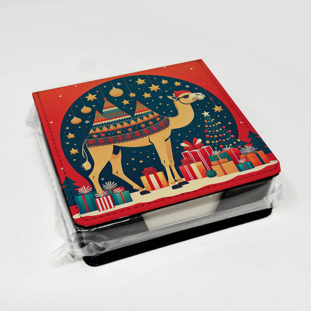 Camel Christmas PU Leather Note Paper Holder with Artist-Designed Cover, Desk Accessory, Office Gift