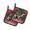 Camel Christmas Pot Holder Set of 2 Heat Resistant Quilted Hot Pads 7.5 x 7.5 Inch, Insulated Kitchen Trivets for Cooking & Baking