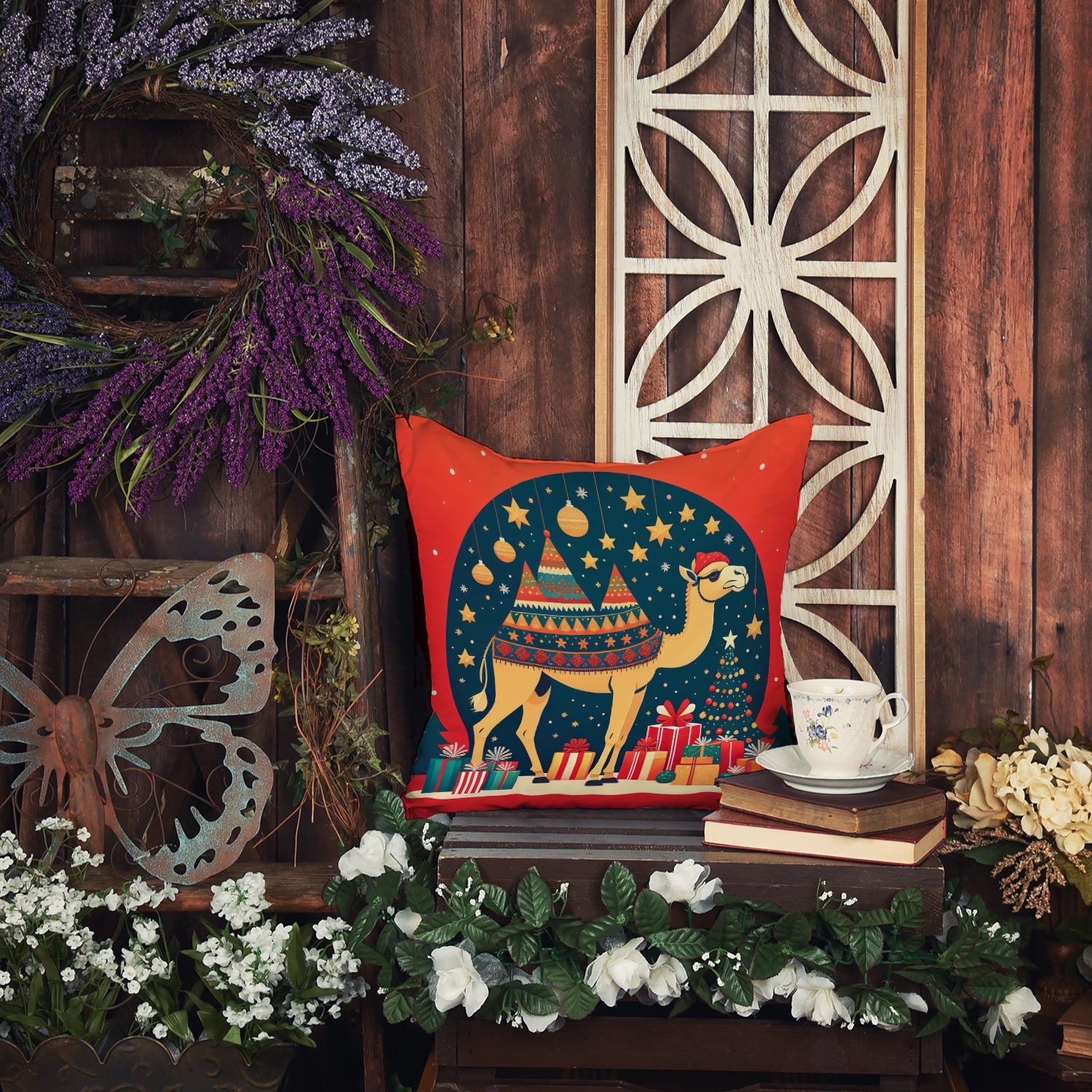 Camel Christmas Decorative Throw Pillow 18x18 Indoor Outdoor Accent Cushion, Fabric Cover with Insert for Sofa, Bed, Porch & Living Room
