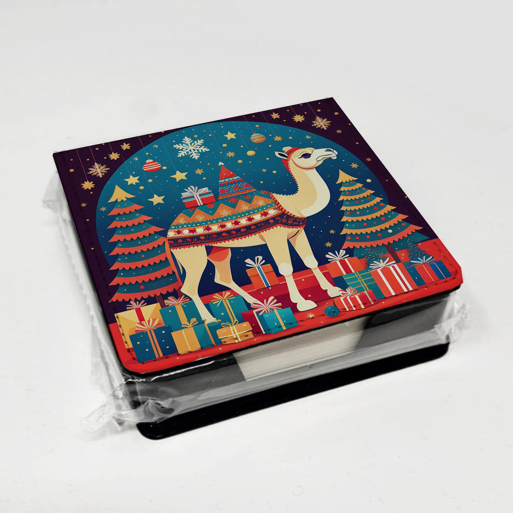 Camel Christmas PU Leather Note Paper Holder with Artist-Designed Cover, Desk Accessory, Office Gift