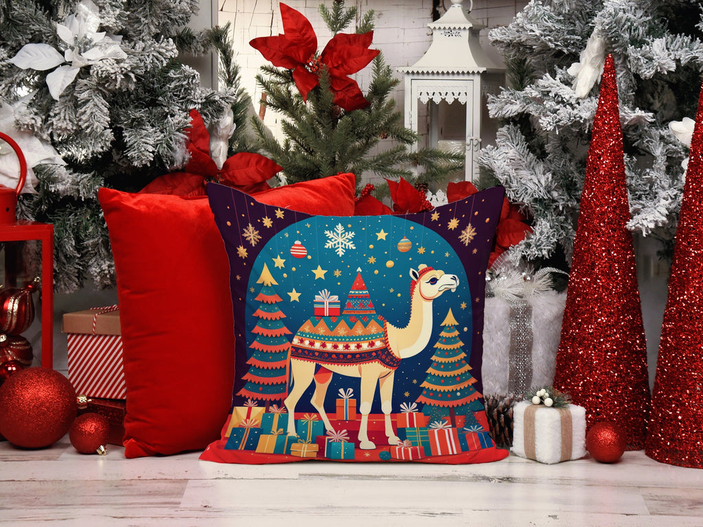 Camel Christmas Decorative Throw Pillow 14x14 Indoor Outdoor Accent Cushion, Fabric Cover with Insert for Sofa, Bed, Porch & Living Room