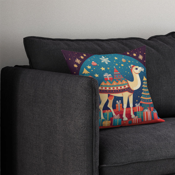 Camel Christmas Decorative Throw Pillow 14x14 Indoor Outdoor Accent Cushion, Fabric Cover with Insert for Sofa, Bed, Porch & Living Room