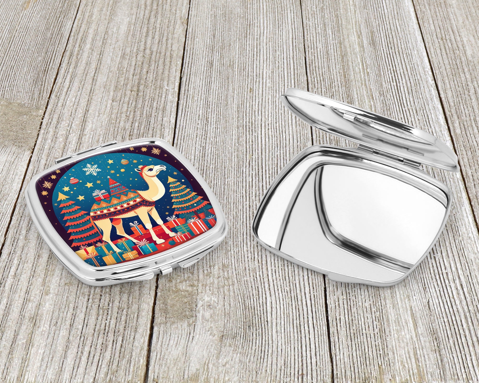 Camel Christmas Compact Mirror Decorative Travel Makeup Mirror for Women Girls Gifts Pocket Makeup Mirror Folding Handheld