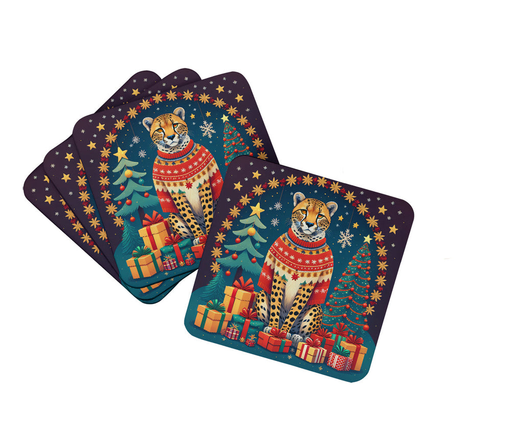 Cheetah Christmas Foam Coasters Set of 4 Cup Coasters for Indoor Outdoor, Tabletop Protection, Anti Slip, Mouse pad Material