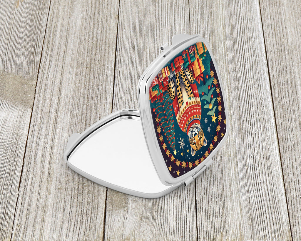 Cheetah Christmas Compact Mirror Decorative Travel Makeup Mirror for Women Girls Gifts Pocket Makeup Mirror Folding Handheld