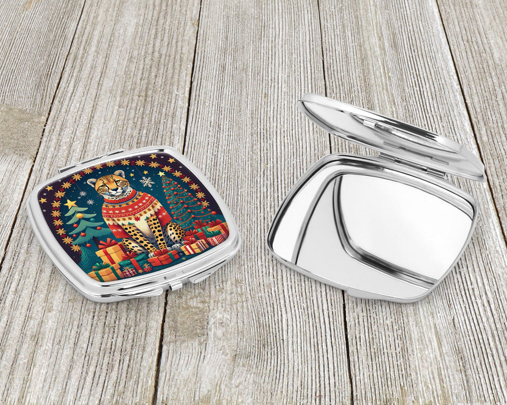 Cheetah Christmas Compact Mirror Decorative Travel Makeup Mirror for Women Girls Gifts Pocket Makeup Mirror Folding Handheld