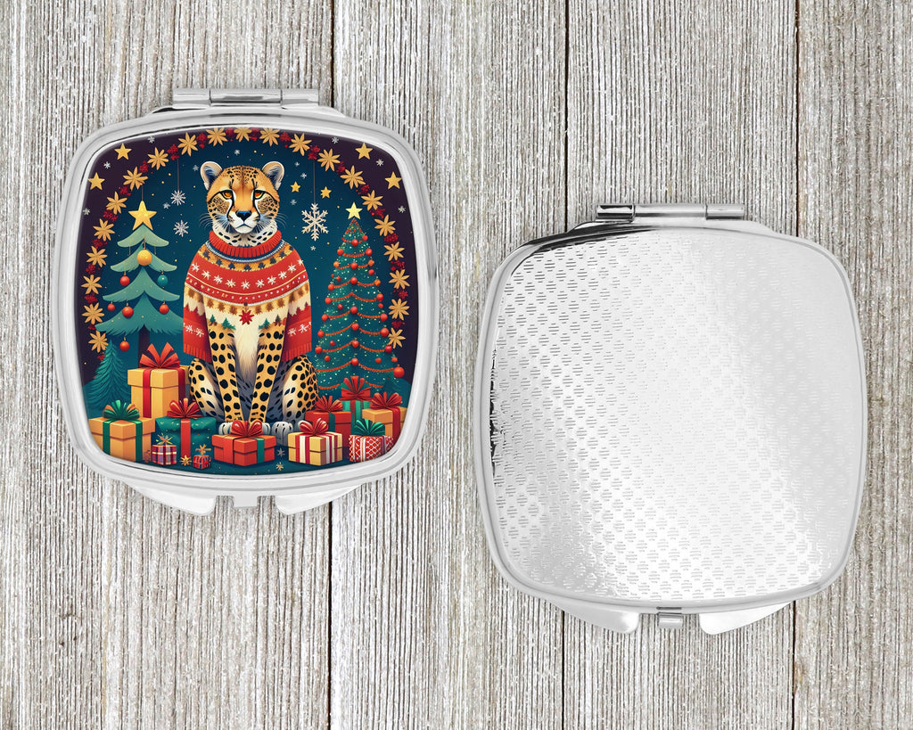 Cheetah Christmas Compact Mirror Decorative Travel Makeup Mirror for Women Girls Gifts Pocket Makeup Mirror Folding Handheld