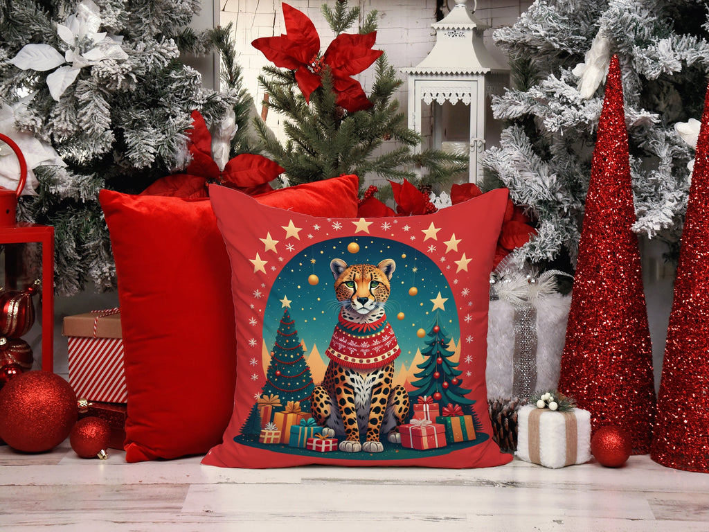 Cheetah Christmas Decorative Throw Pillow 18x18 Indoor Outdoor Accent Cushion, Fabric Cover with Insert for Sofa, Bed, Porch & Living Room