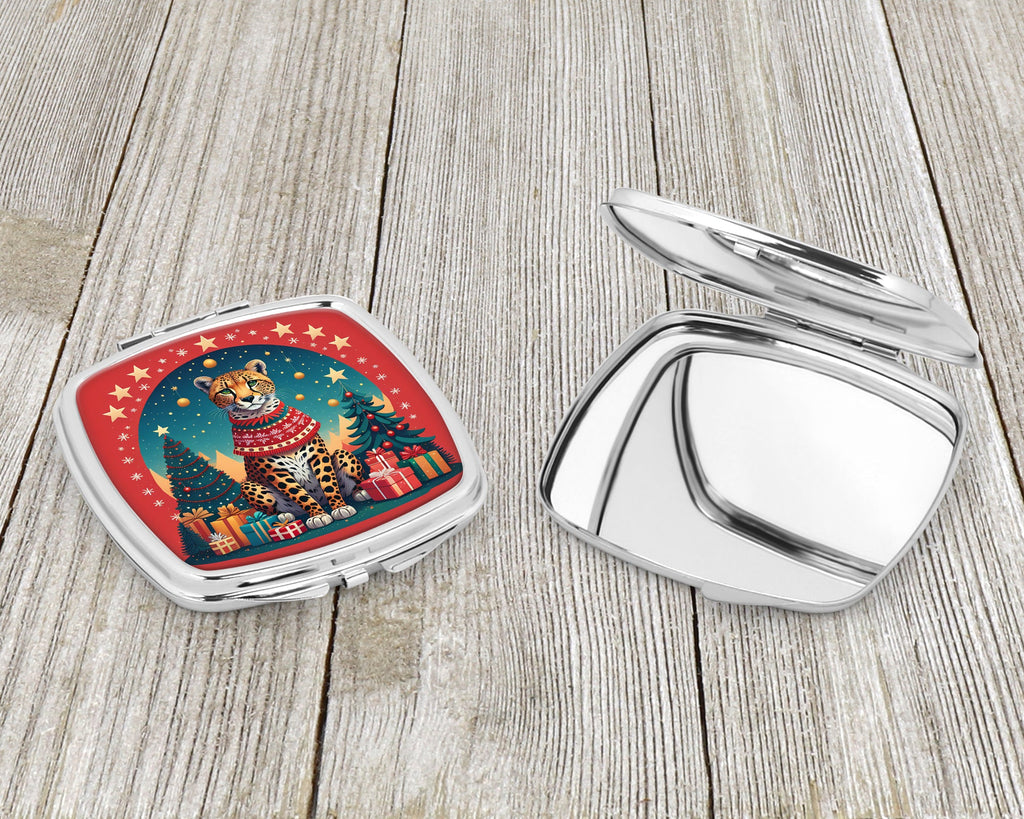 Cheetah Christmas Compact Mirror Decorative Travel Makeup Mirror for Women Girls Gifts Pocket Makeup Mirror Folding Handheld