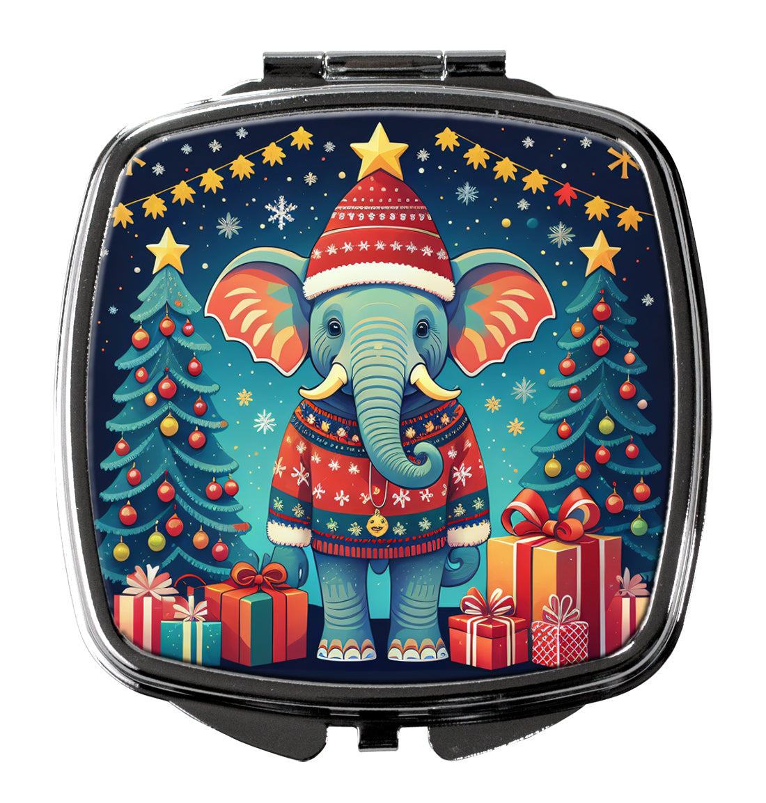 Elephant Christmas Compact Mirror Decorative Travel Makeup Mirror for Women Girls Gifts Pocket Makeup Mirror Folding Handheld