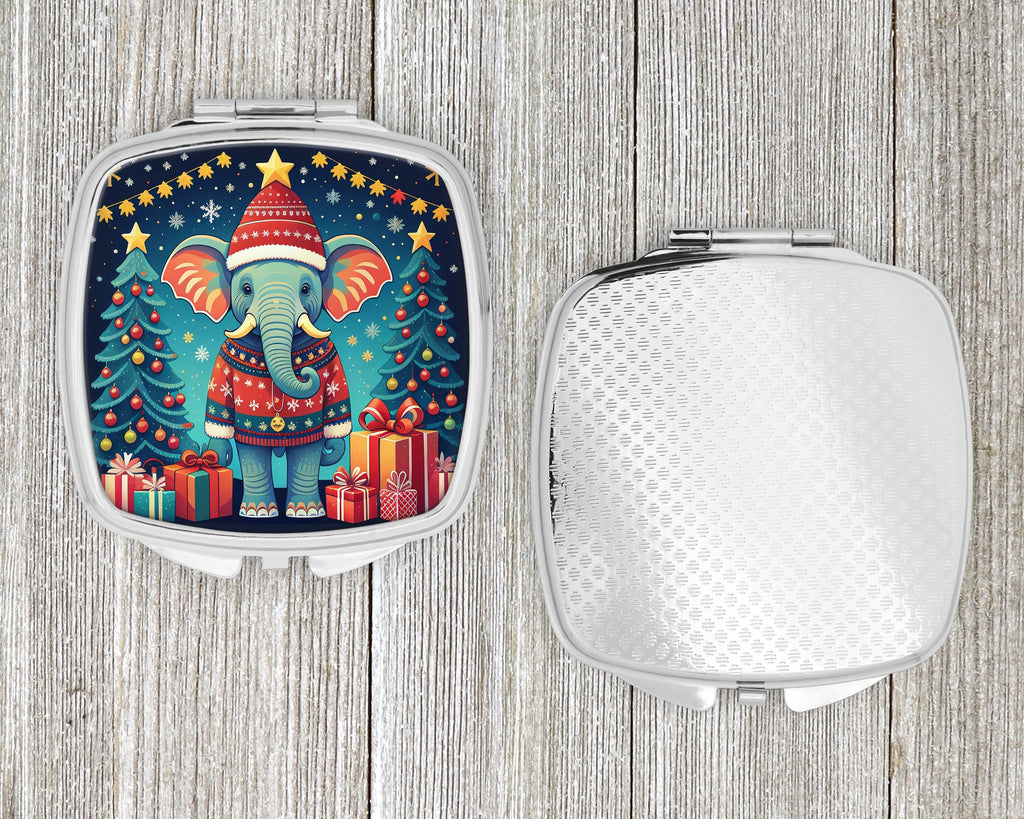 Elephant Christmas Compact Mirror Decorative Travel Makeup Mirror for Women Girls Gifts Pocket Makeup Mirror Folding Handheld