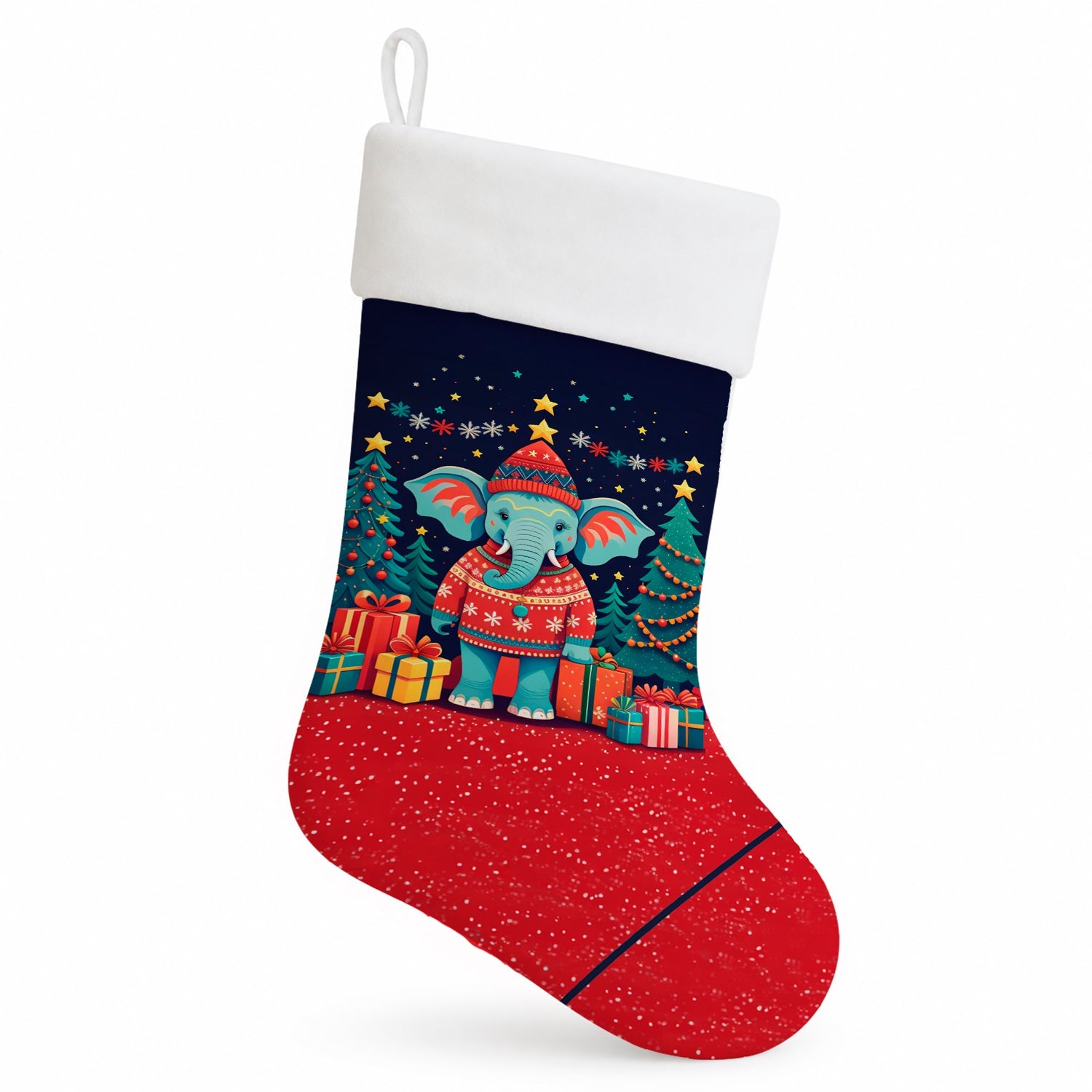 Elephant Christmas Holiday Stocking Double-Sided Print, Polyester Suede,11x18, Made in USA