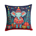 Elephant Christmas Decorative Throw Pillow 14x14 Indoor Outdoor Accent Cushion, Fabric Cover with Insert for Sofa, Bed, Porch & Living Room