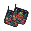 Frog Christmas Pot Holder Set of 2 Heat Resistant Quilted Hot Pads 7.5 x 7.5 Inch, Insulated Kitchen Trivets for Cooking & Baking