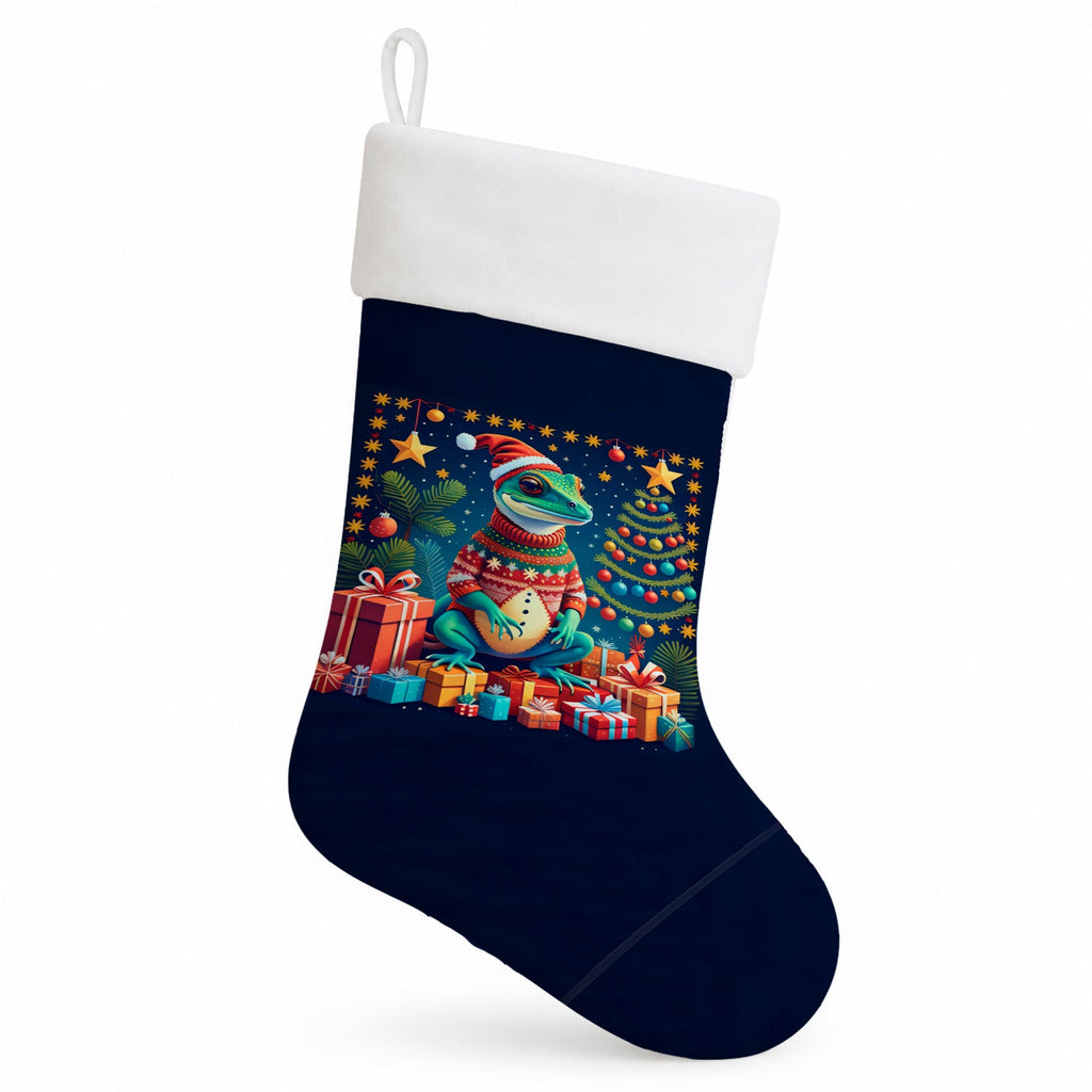 Gecko Christmas Holiday Stocking Double-Sided Print, Polyester Suede,11x18, Made in USA