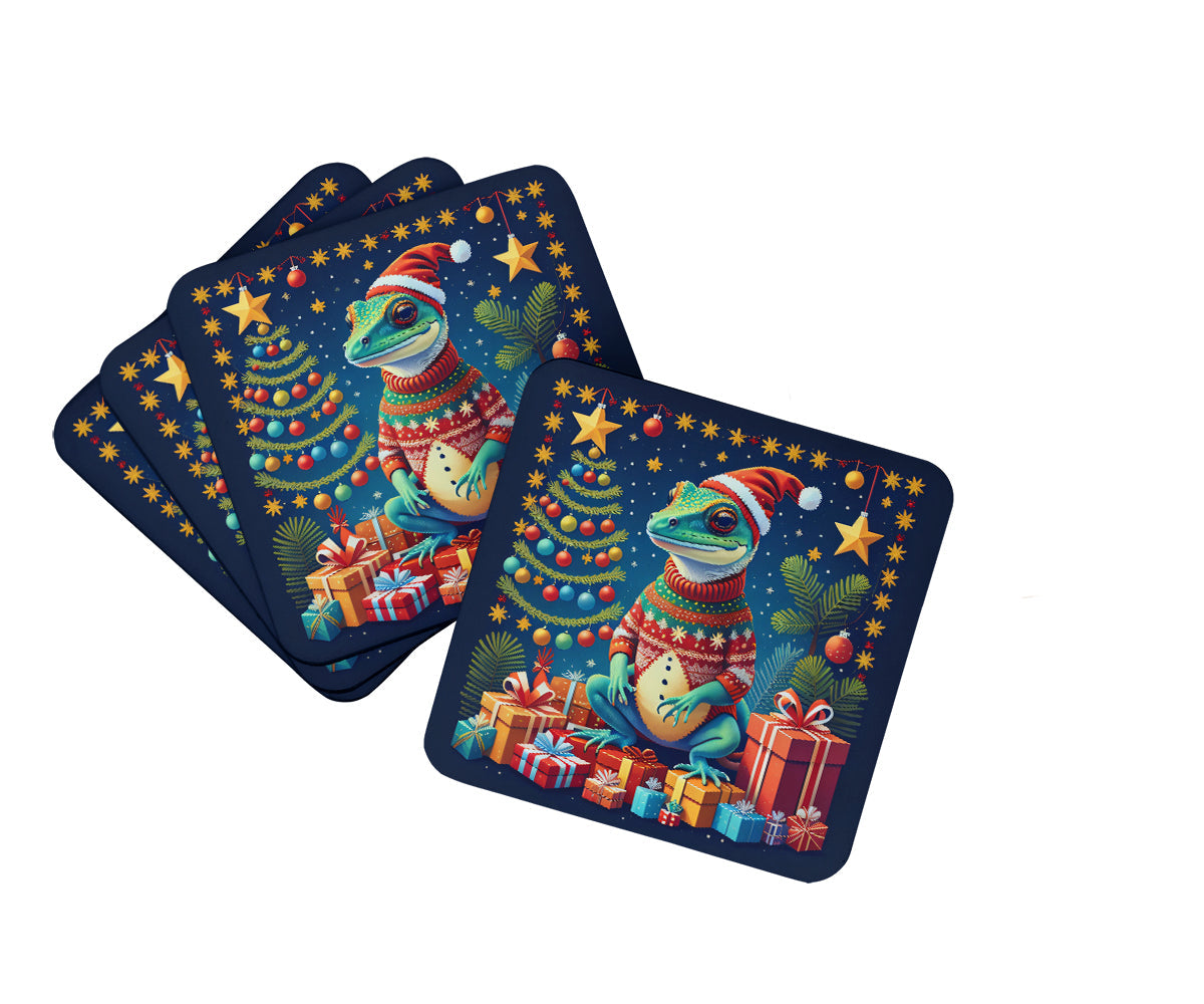 Gecko Christmas Foam Coasters Set of 4 Cup Coasters for Indoor Outdoor, Tabletop Protection, Anti Slip, Mouse pad Material