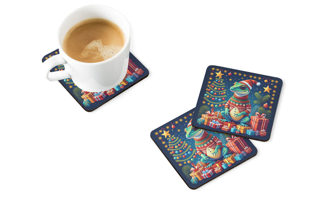 Gecko Christmas Foam Coasters Set of 4 Cup Coasters for Indoor Outdoor, Tabletop Protection, Anti Slip, Mouse pad Material
