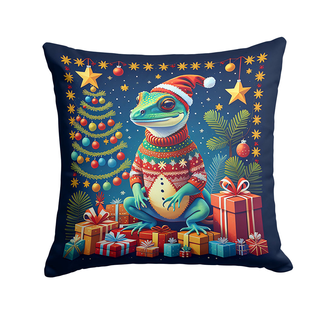 Gecko Christmas Decorative Throw Pillow 18x18 Indoor Outdoor Accent Cushion, Fabric Cover with Insert for Sofa, Bed, Porch & Living Room