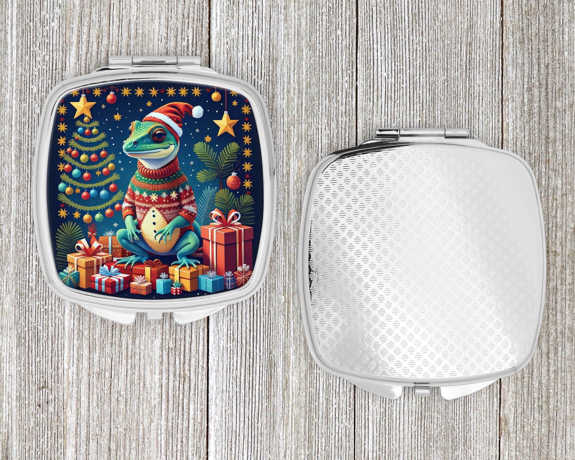 Gecko Christmas Compact Mirror Decorative Travel Makeup Mirror for Women Girls Gifts Pocket Makeup Mirror Folding Handheld