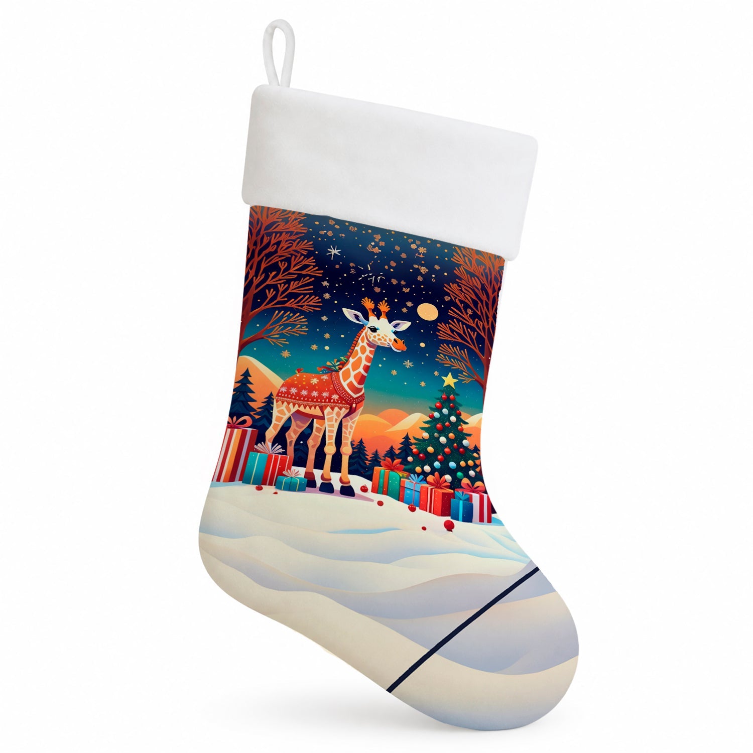Giraffe Christmas Holiday Stocking Double-Sided Print, Polyester Suede,11x18, Made in USA
