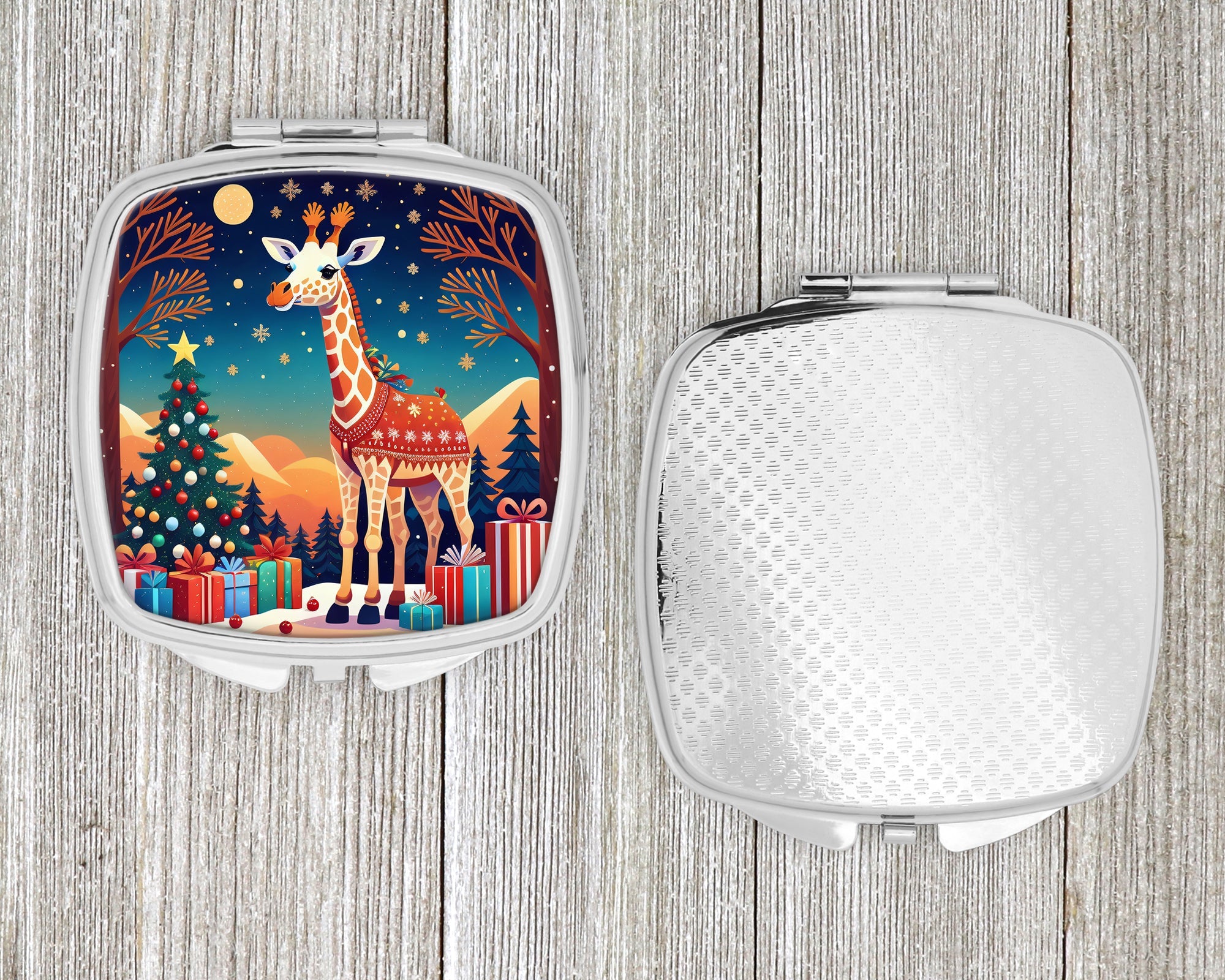 Giraffe Christmas Compact Mirror Decorative Travel Makeup Mirror for Women Girls Gifts Pocket Makeup Mirror Folding Handheld