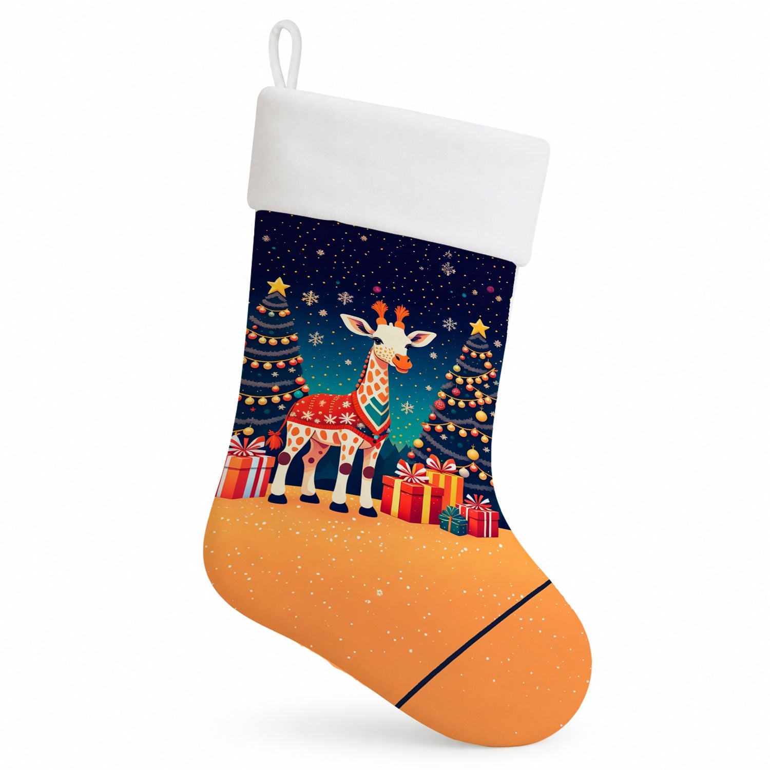 Giraffe Christmas Holiday Stocking Double-Sided Print, Polyester Suede,11x18, Made in USA