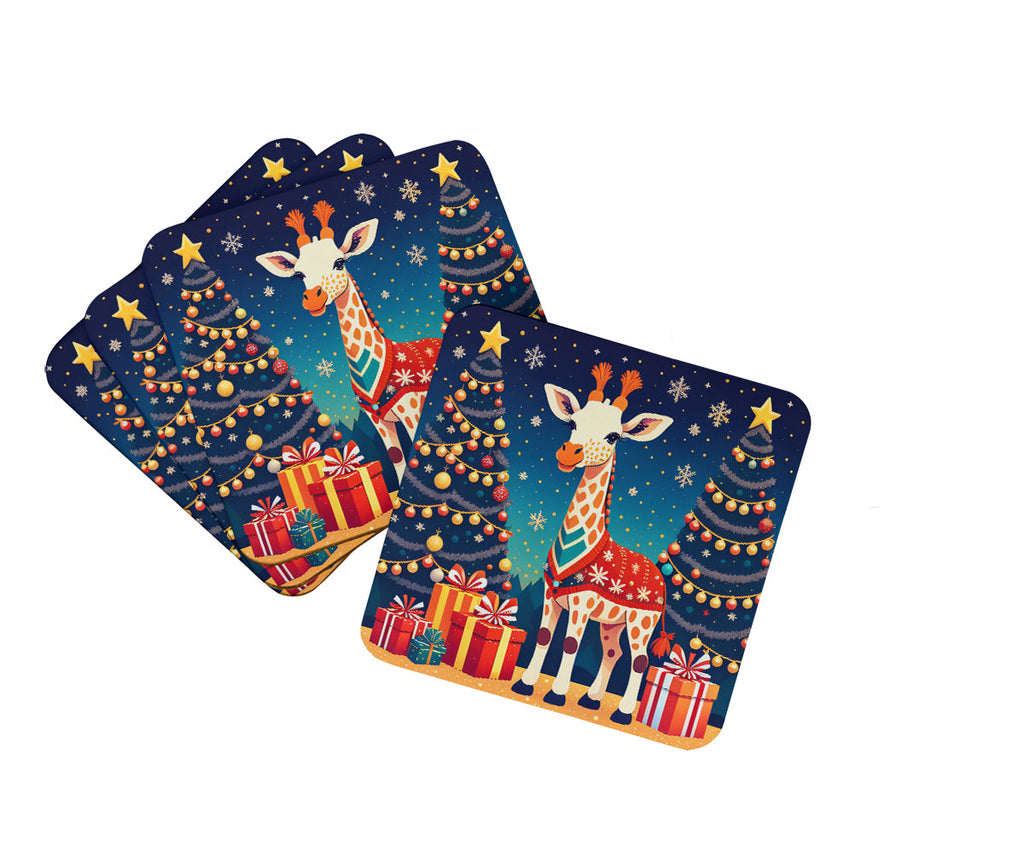 Giraffe Christmas Foam Coasters Set of 4 Cup Coasters for Indoor Outdoor, Tabletop Protection, Anti Slip, Mouse pad Material