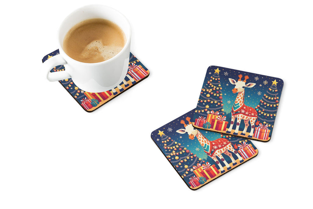 Giraffe Christmas Foam Coasters Set of 4 Cup Coasters for Indoor Outdoor, Tabletop Protection, Anti Slip, Mouse pad Material