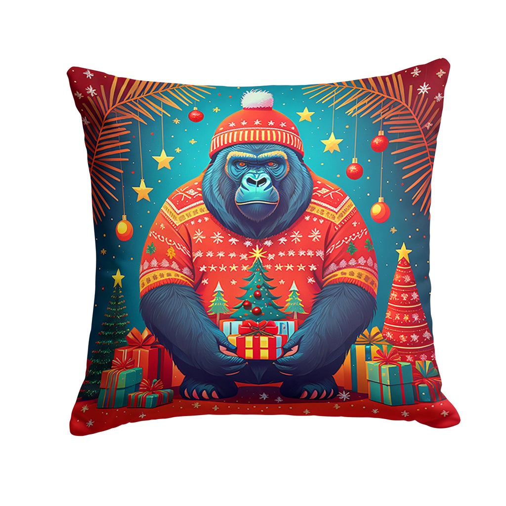 Gorilla Christmas Decorative Throw Pillow 18x18 Indoor Outdoor Accent Cushion, Fabric Cover with Insert for Sofa, Bed, Porch & Living Room