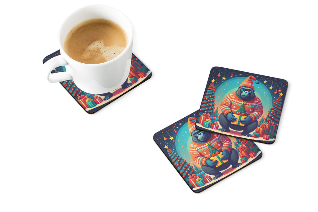 Gorilla Christmas Foam Coasters Set of 4 Cup Coasters for Indoor Outdoor, Tabletop Protection, Anti Slip, Mouse pad Material