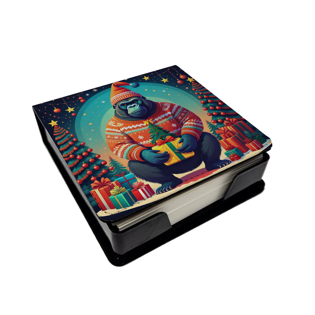 Gorilla Christmas PU Leather Note Paper Holder with Artist-Designed Cover, Desk Accessory, Office Gift
