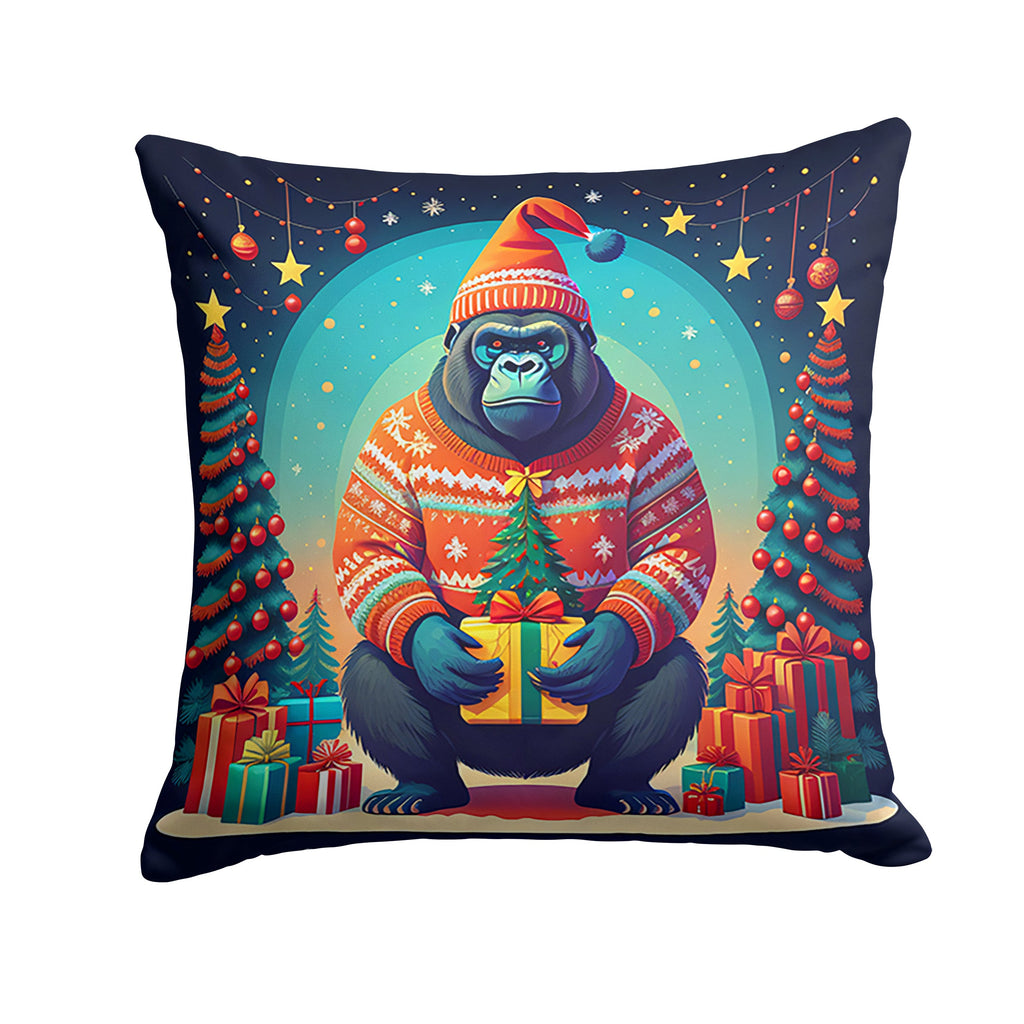 Gorilla Christmas Decorative Throw Pillow 18x18 Indoor Outdoor Accent Cushion, Fabric Cover with Insert for Sofa, Bed, Porch & Living Room
