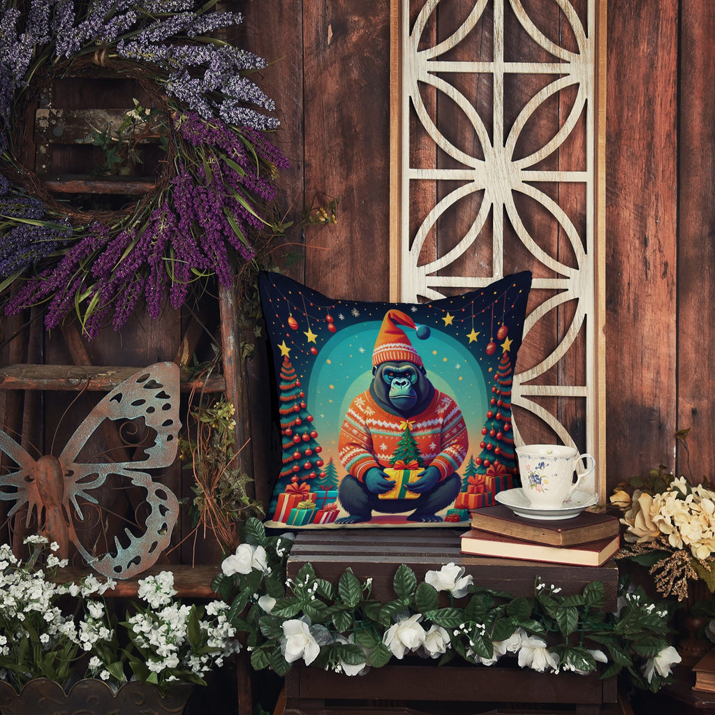 Gorilla Christmas Decorative Throw Pillow 18x18 Indoor Outdoor Accent Cushion, Fabric Cover with Insert for Sofa, Bed, Porch & Living Room