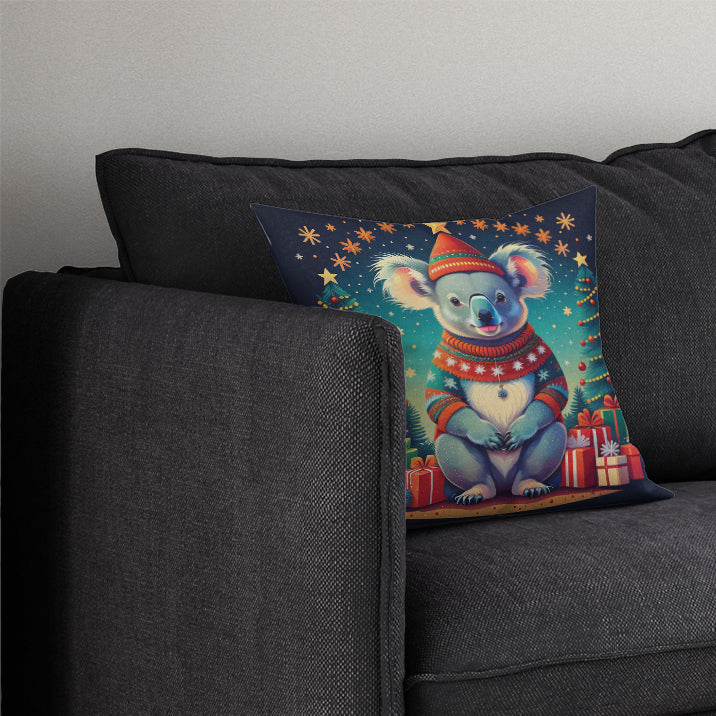 Koala Christmas Decorative Throw Pillow 14x14 Indoor Outdoor Accent Cushion, Fabric Cover with Insert for Sofa, Bed, Porch & Living Room
