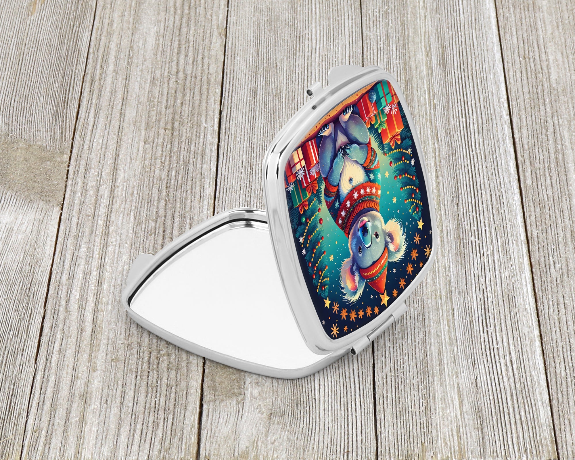 Koala Christmas Compact Mirror Decorative Travel Makeup Mirror for Women Girls Gifts Pocket Makeup Mirror Folding Handheld