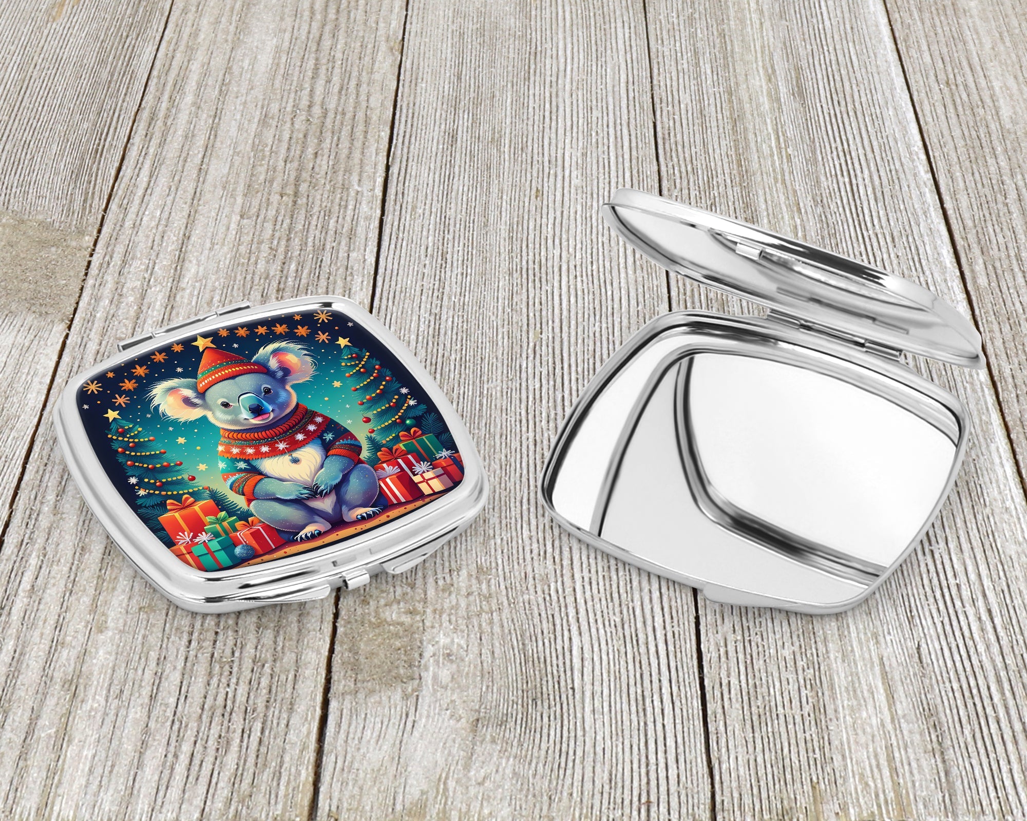 Koala Christmas Compact Mirror Decorative Travel Makeup Mirror for Women Girls Gifts Pocket Makeup Mirror Folding Handheld