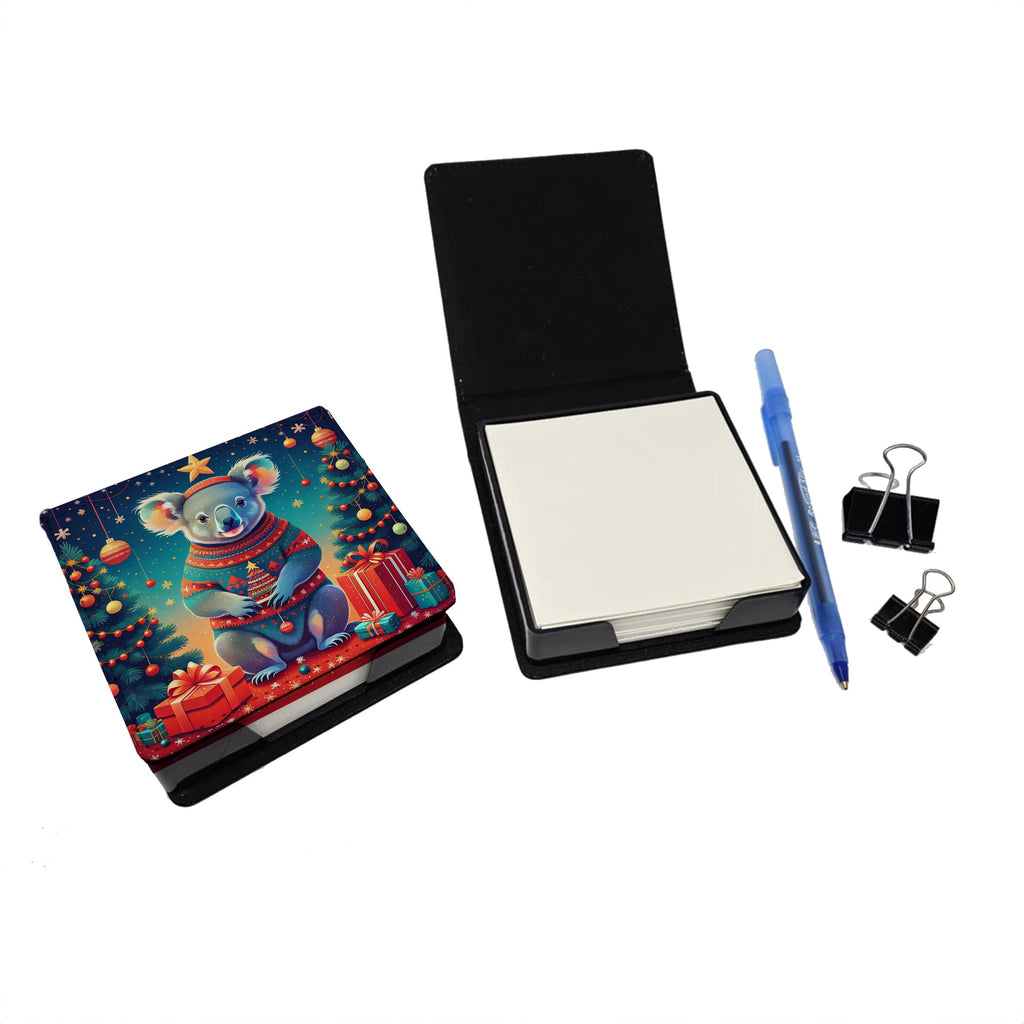 Koala Christmas PU Leather Note Paper Holder with Artist-Designed Cover, Desk Accessory, Office Gift