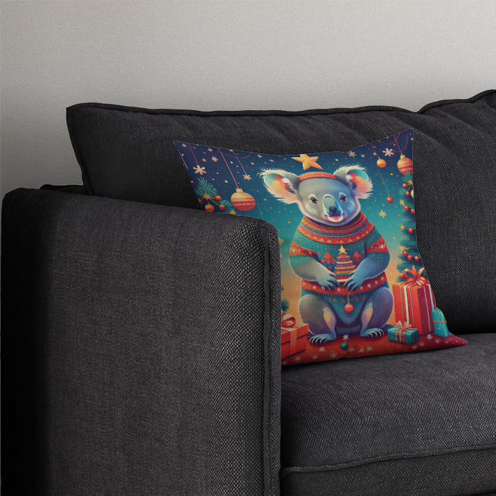 Koala Christmas Decorative Throw Pillow 14x14 Indoor Outdoor Accent Cushion, Fabric Cover with Insert for Sofa, Bed, Porch & Living Room