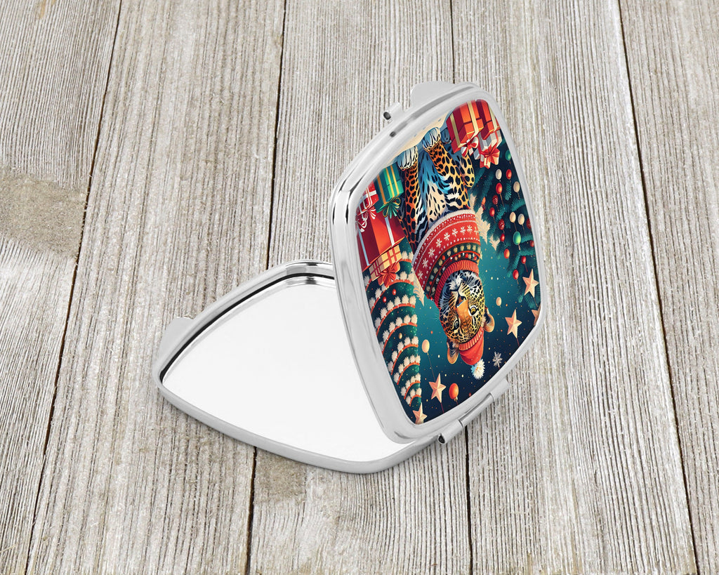 Leopard Christmas Compact Mirror Decorative Travel Makeup Mirror for Women Girls Gifts Pocket Makeup Mirror Folding Handheld