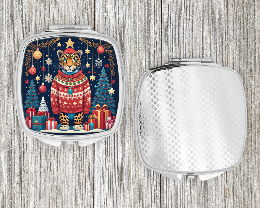 Leopard Christmas Compact Mirror Decorative Travel Makeup Mirror for Women Girls Gifts Pocket Makeup Mirror Folding Handheld
