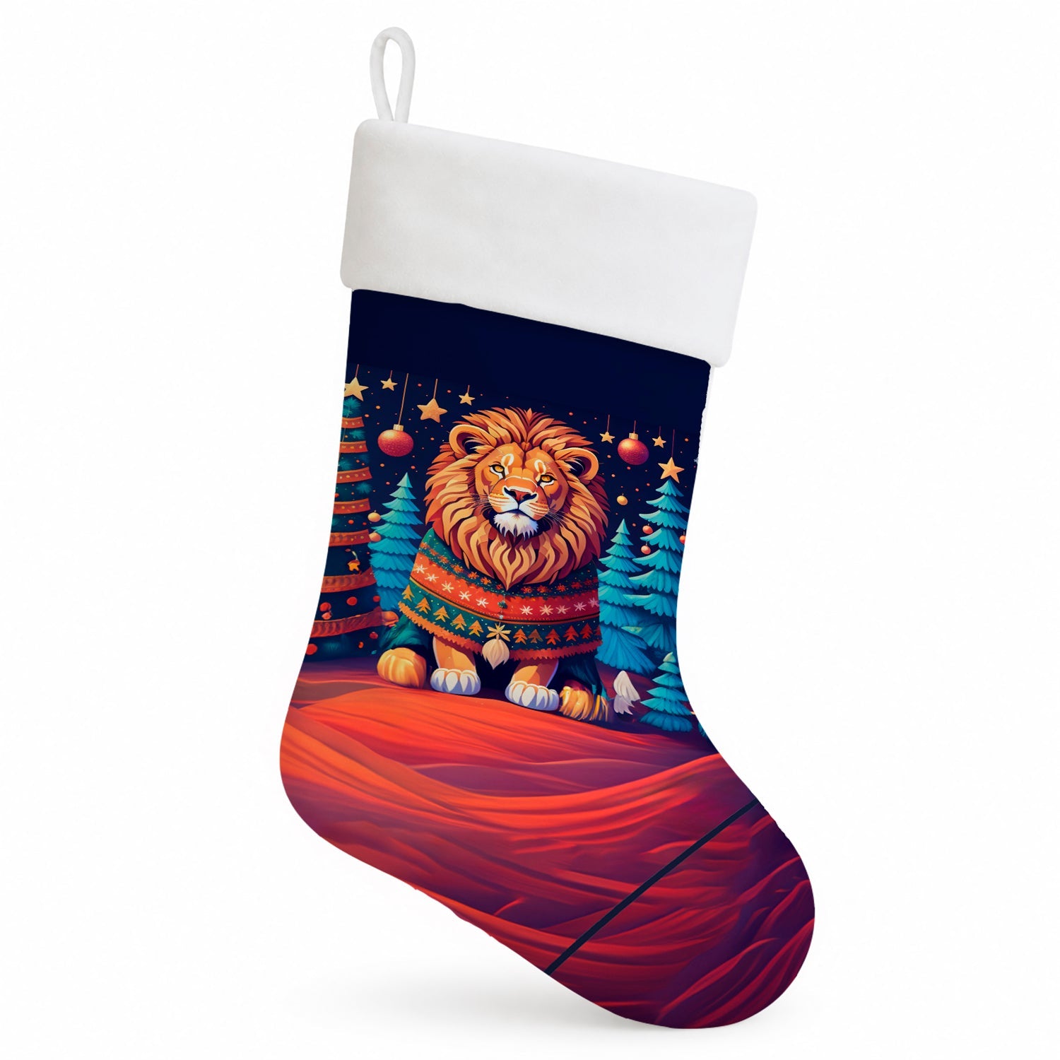 Lion Christmas Holiday Stocking Double-Sided Print, Polyester Suede,11x18, Made in USA