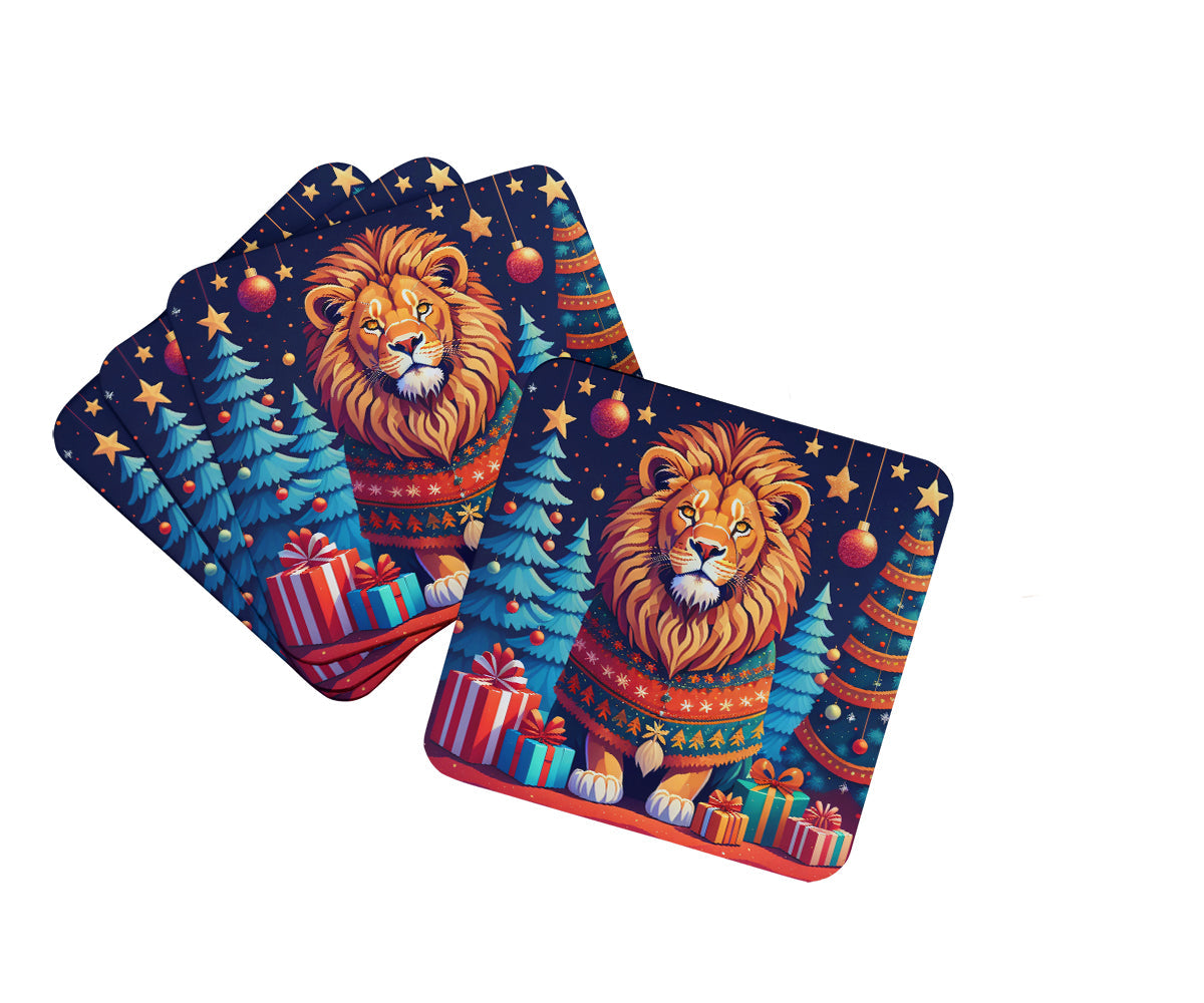 Lion Christmas Foam Coasters Set of 4 Cup Coasters for Indoor Outdoor, Tabletop Protection, Anti Slip, Mouse pad Material