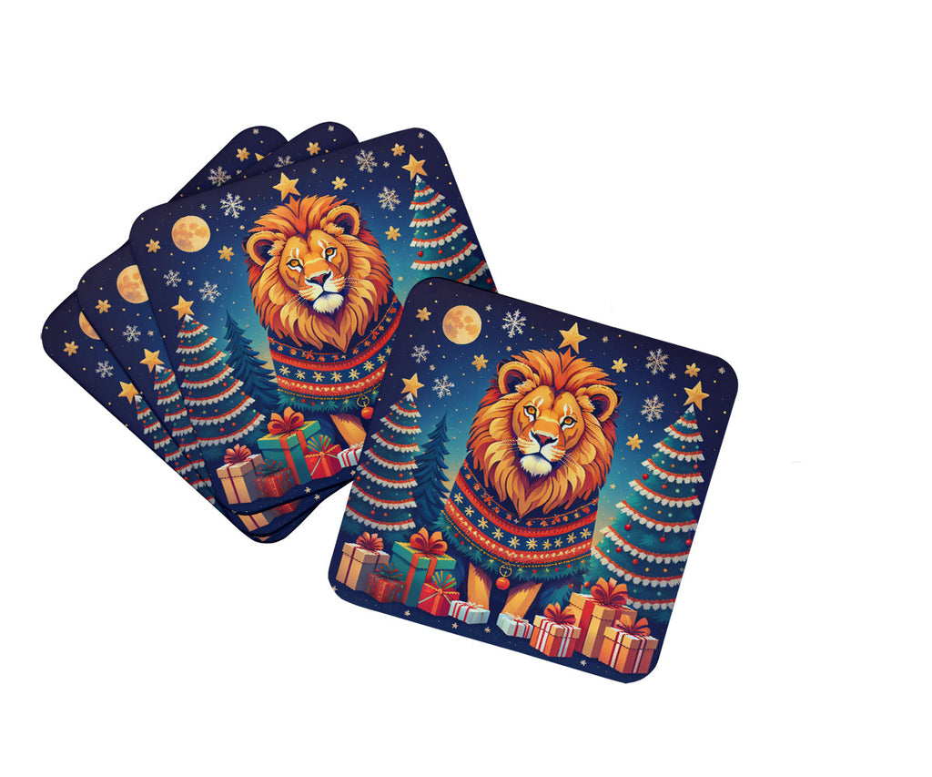 Lion Christmas Foam Coasters Set of 4 Cup Coasters for Indoor Outdoor, Tabletop Protection, Anti Slip, Mouse pad Material